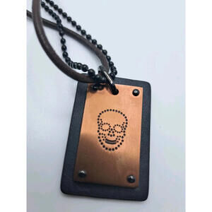 Roberto Arichi For Inox Skull Copper Bronze Dog Tag Layered Necklace Men Women